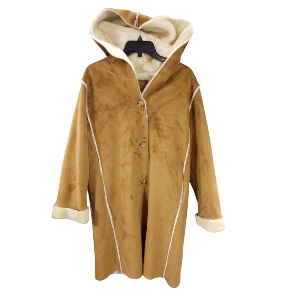 Vintage Lauren Ralph Lauren Faux Shearling Hooded Coat Camel M NWT